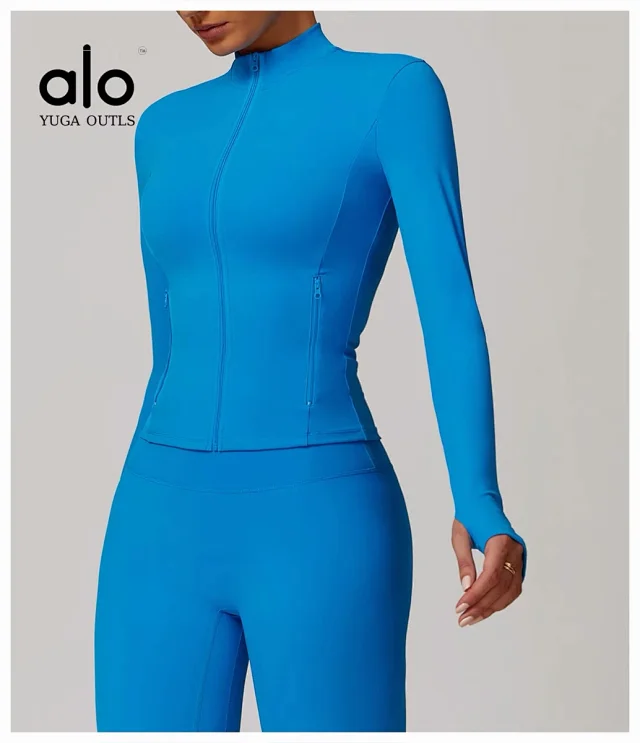 Alo Jackets DCX9000 stand-collar full-zip fitted jacket with zip pockets and thumbholes product detail image 37