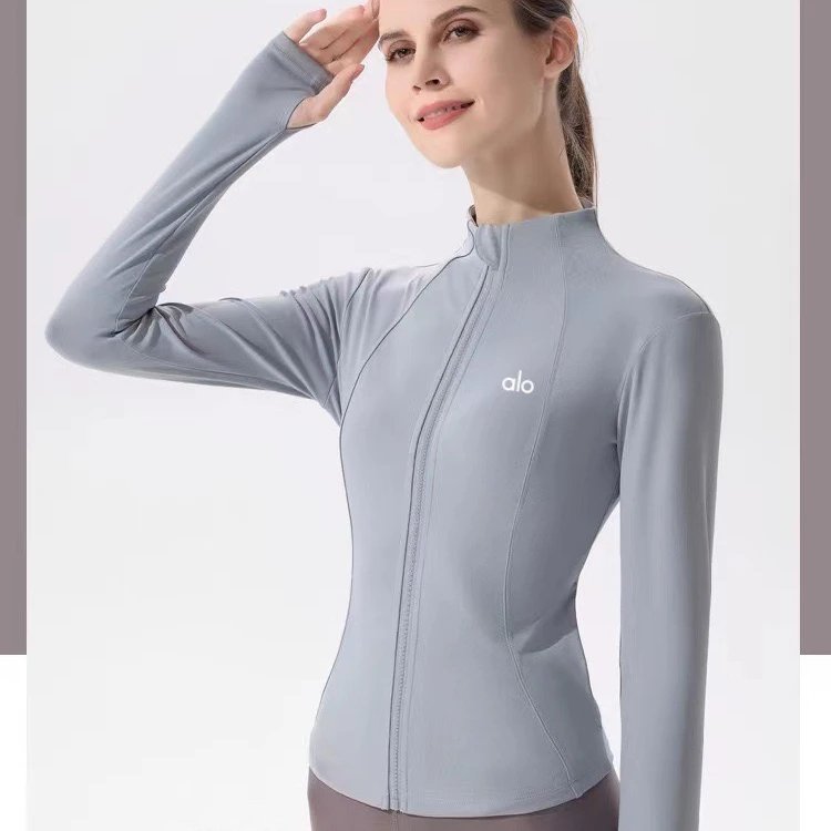 Alo Jackets Fitted full-zip stand-collar yoga jacket — Blue