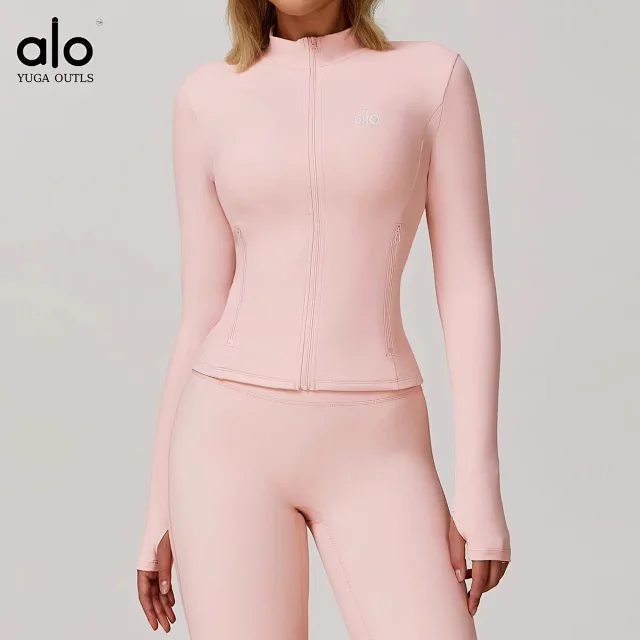 Alo Jackets DCX9000 stand-collar full-zip fitted jacket with zip pockets and thumbholes product detail image 10