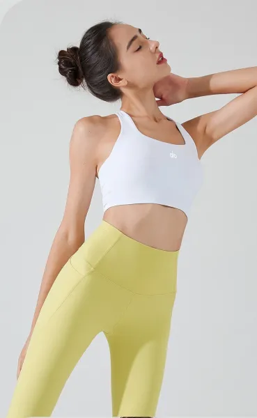 Alo Yoga High-Neck Crop Top and High-Waisted Leggings Set Butter Yellow Activewear - 20