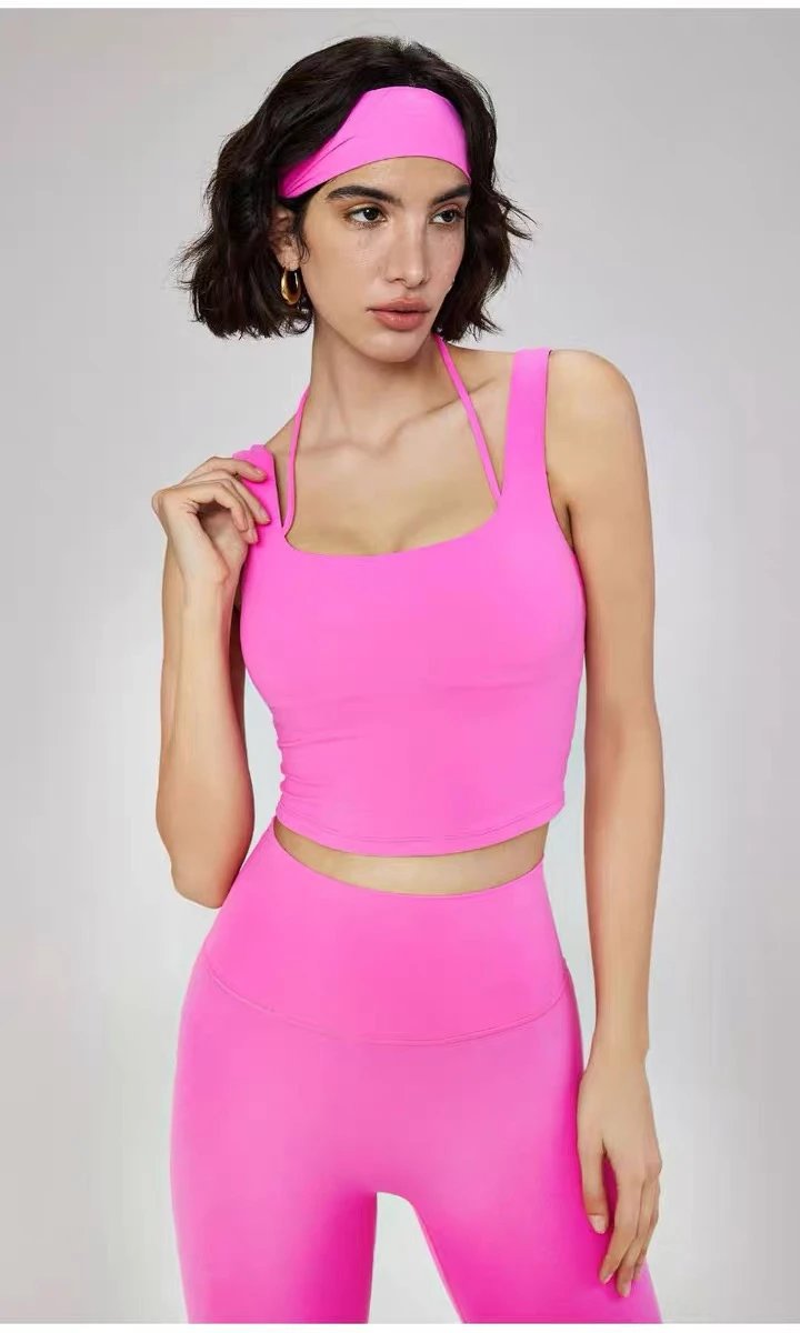 Alo Square Neck Halter Crop Top Black Vest Top - 16