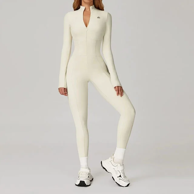 Alo Jumpsuits Long-Sleeve Stand-Collar Zip-Front Activewear Jumpsuit product detail image 7