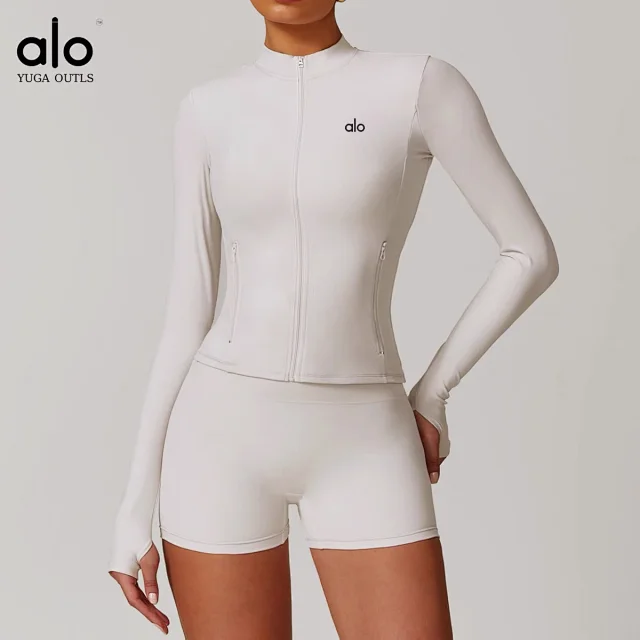 Alo Jackets DCX9000 stand-collar full-zip fitted jacket with zip pockets and thumbholes product detail image 5