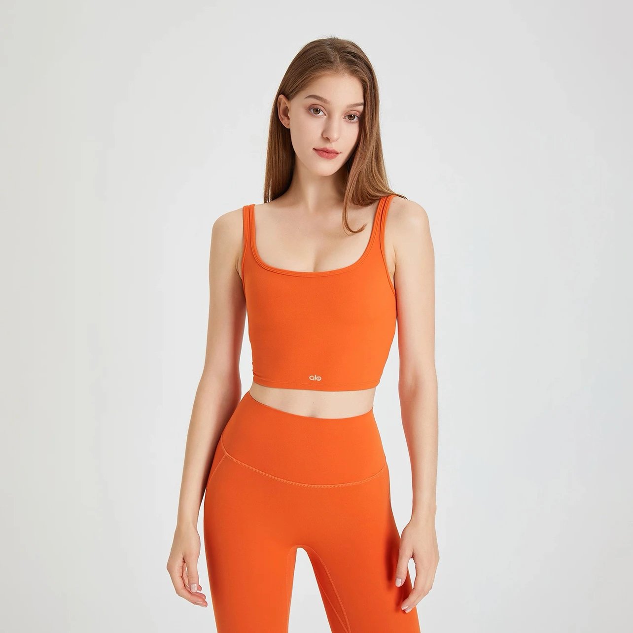 Alo Yoga Essential Crop Top and High-Waist Leggings Set Red Activewear - 10