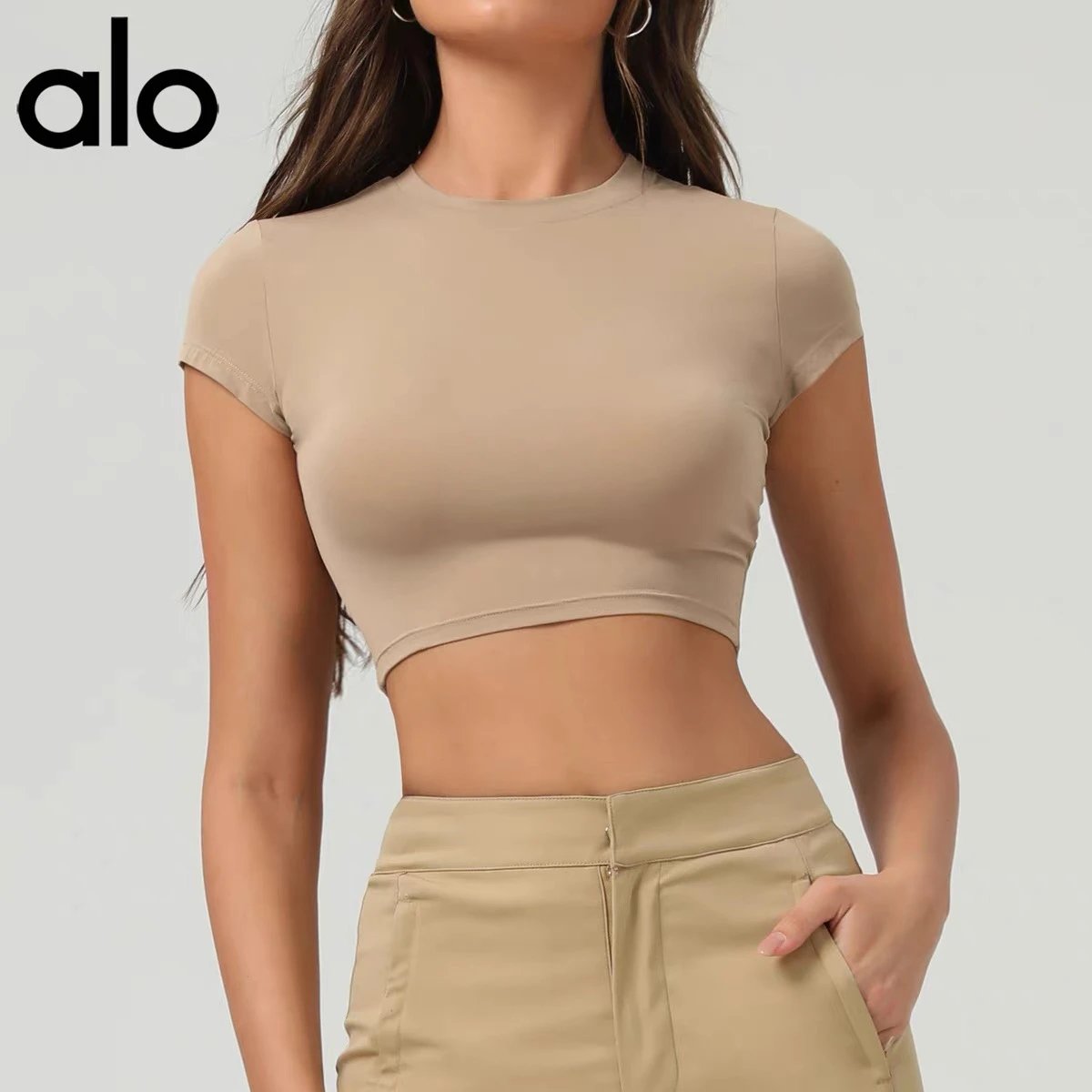 Alo Yoga Crop Top Black Short-Sleeve Activewear Top - 4