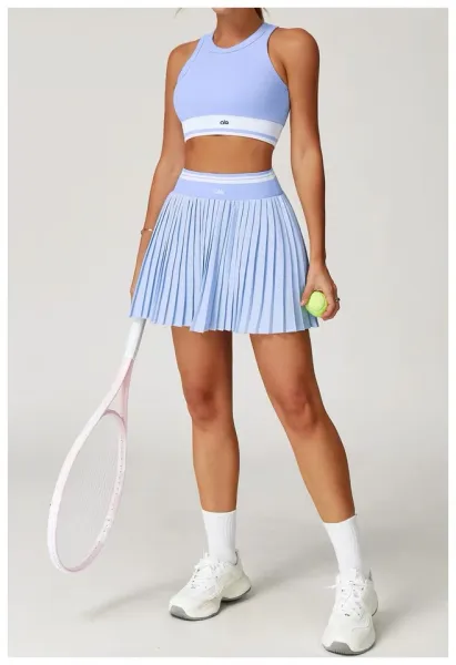 Alo Yoga Ribbed Crop Top in Periwinkle Blue with White Stripe Activewear - 21