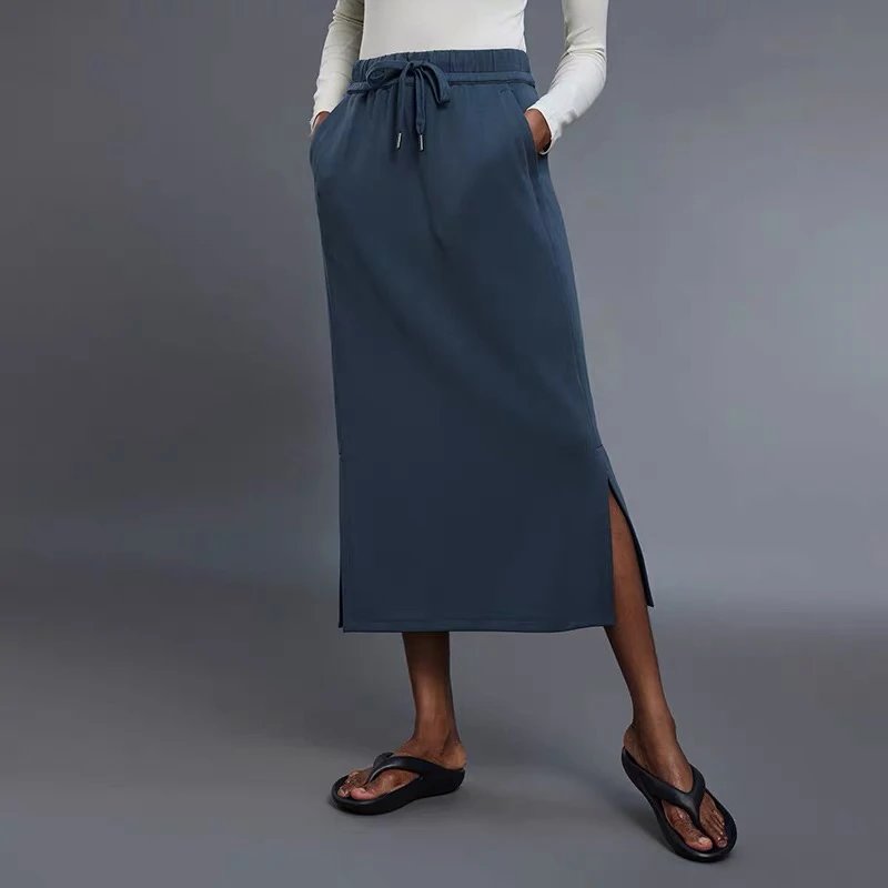 Design Drawstring Waist Midi Skirt in Navy Blue - 10