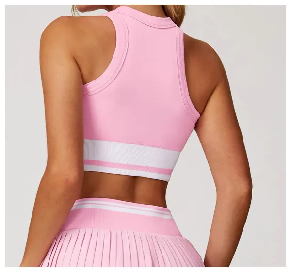 Alo Yoga Ribbed Crop Top in Periwinkle Blue with White Stripe Activewear - 25