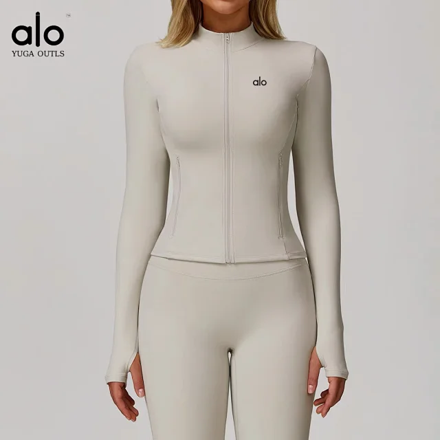Alo Jackets DCX9000 stand-collar full-zip fitted jacket with zip pockets and thumbholes product detail image 8