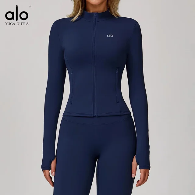Alo Jackets DCX9000 stand-collar full-zip fitted jacket with zip pockets and thumbholes product detail image 9