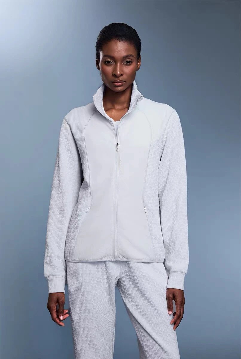 Design AIO Pro Yoga Textured Zip-Up Jacket and Pants Set White Sets - 9