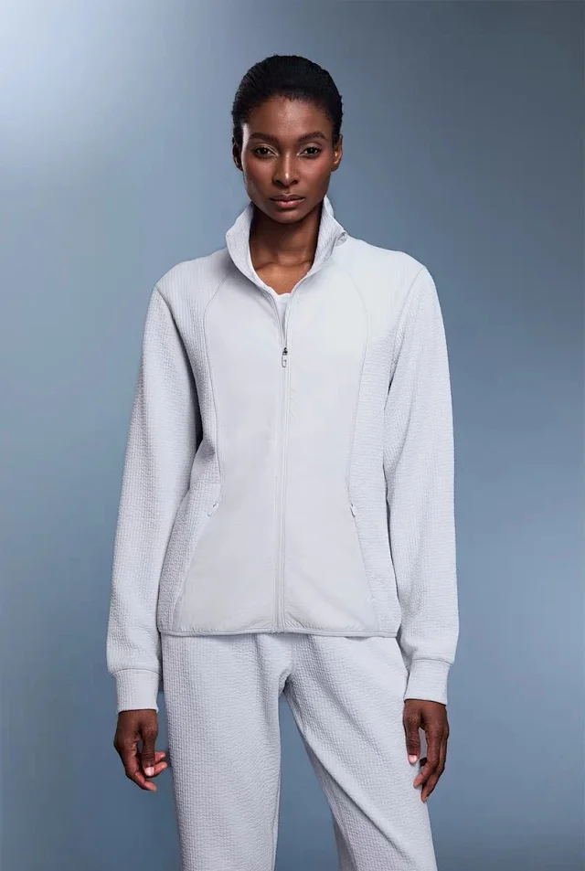 Alo Jackets Full-Zip High-Collar Jacket with Textured Sleeves product detail image 8