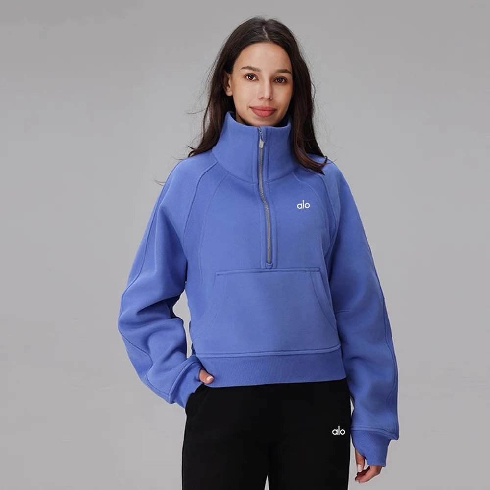 Alo Hoodies & Sweatshirts Fleece Half-Zip Pullover Sweatshirt with Kangaroo Pocket — Wild Country Blue