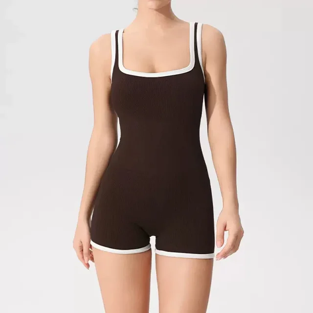 Alo Yoga Jumpsuits Ribbed square-neck short jumpsuit with contrast trim product detail image 7