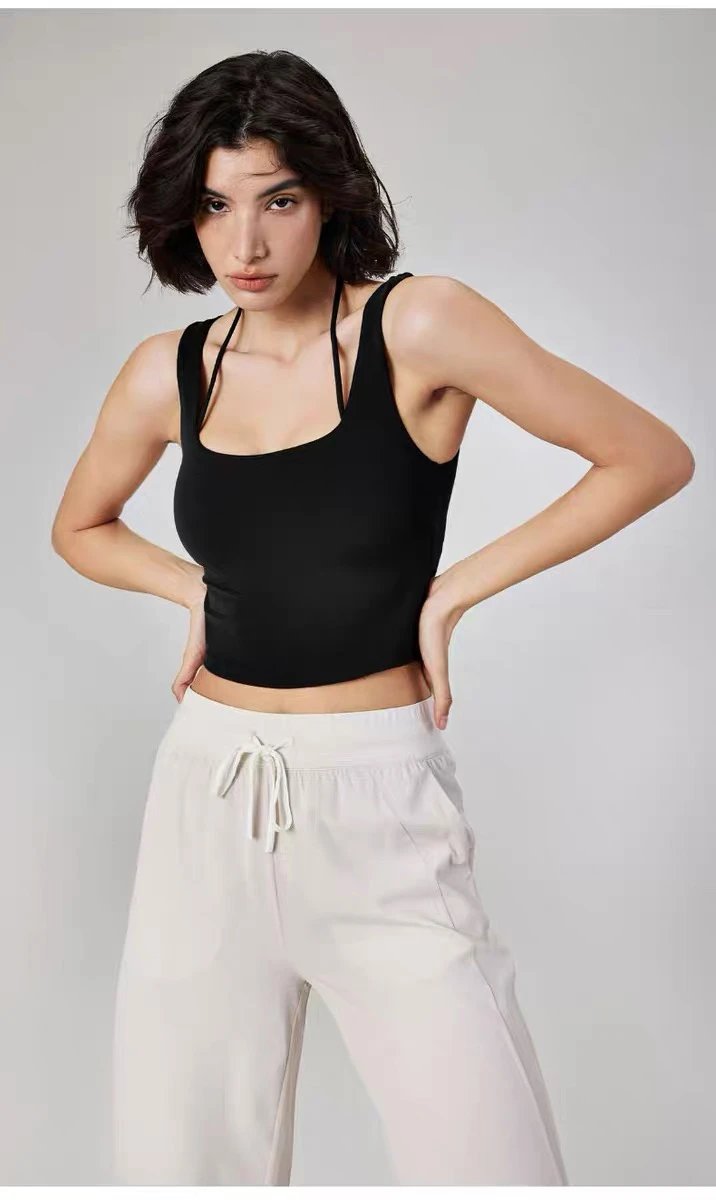 Alo Square Neck Halter Crop Top Black Vest Top - 20