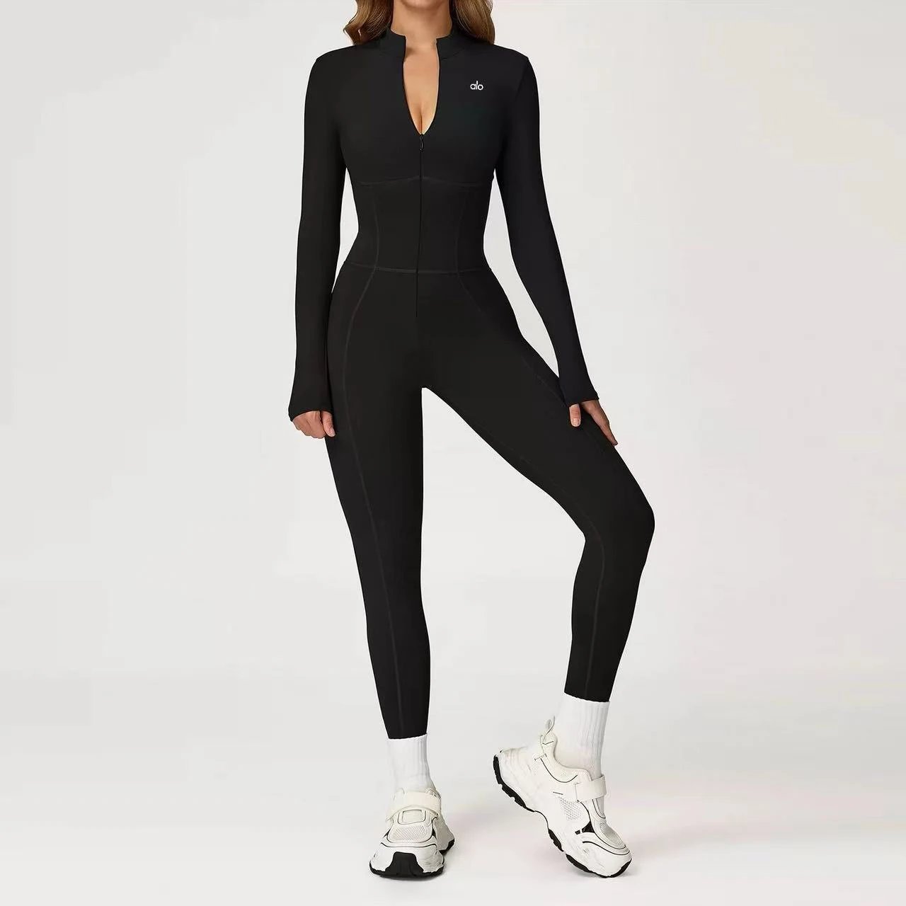 Alo Jumpsuits Long-Sleeve Stand-Collar Zip-Front Activewear Jumpsuit image 6