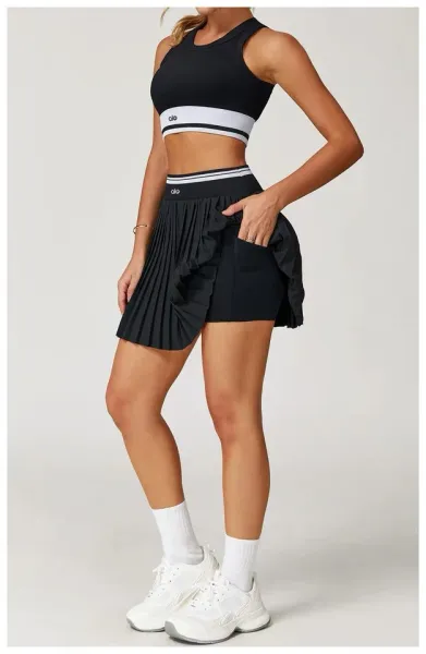 Alo Yoga Ribbed Crop Top in Periwinkle Blue with White Stripe Activewear - 36