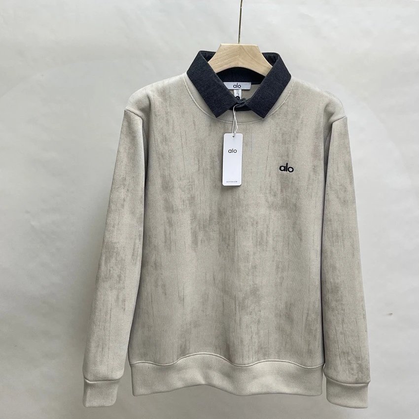 Alo Hoodies & Sweatshirts Contrast Collar Sweatshirt — Khaki