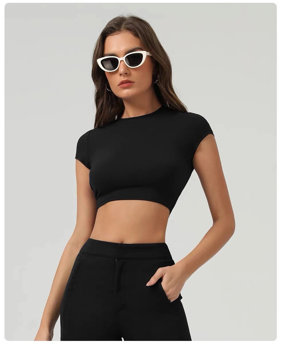 Alo Yoga Crop Top Black Short-Sleeve Activewear Top - 28