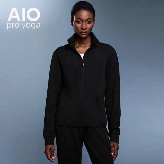 Alo Jackets Full-Zip High-Collar Jacket with Textured Sleeves product detail image 7