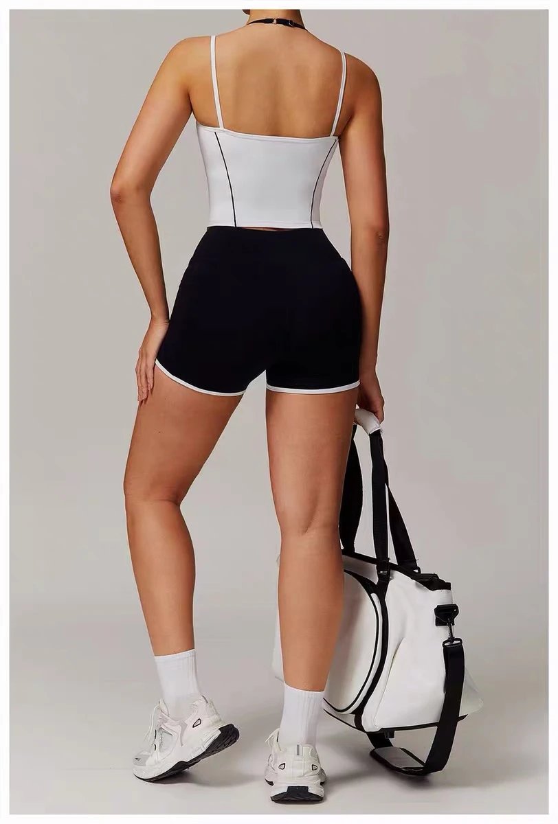 Alo Yoga Halter Crop Top White with Black Trim Activewear - 26