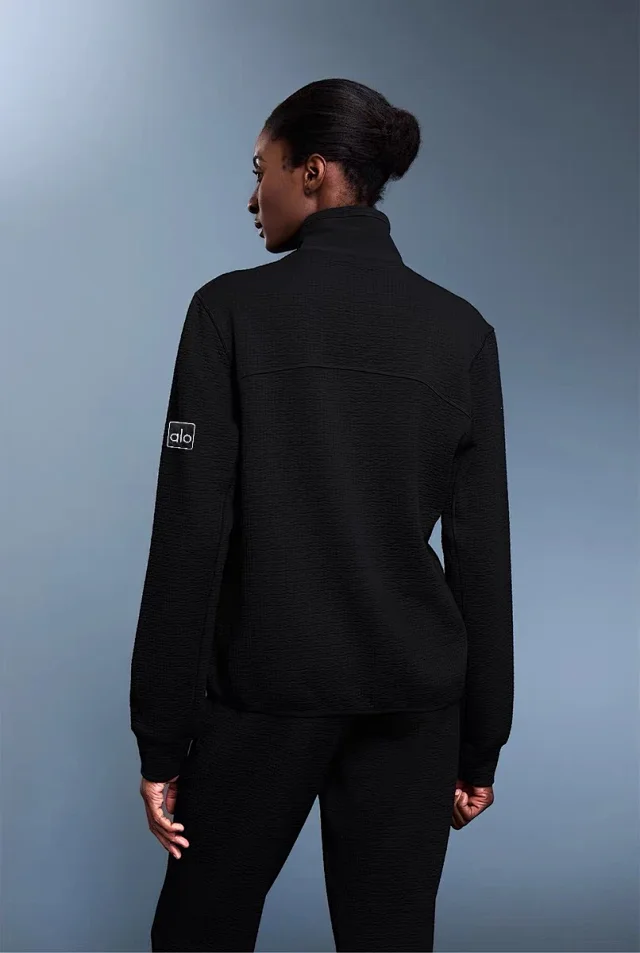 Alo Jackets Full-Zip High-Collar Jacket with Textured Sleeves product detail image 28