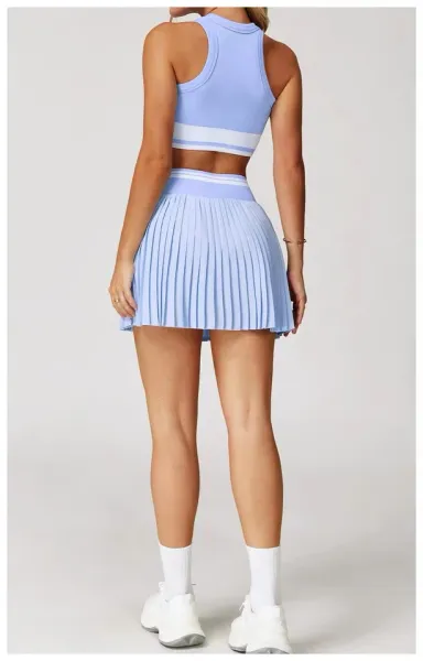 Alo Yoga Ribbed Crop Top in Periwinkle Blue with White Stripe Activewear - 20