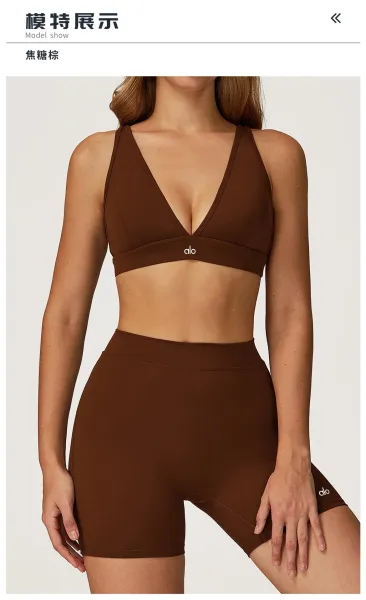 Alo V-Neck Sports Bra Beige Activewear - 19