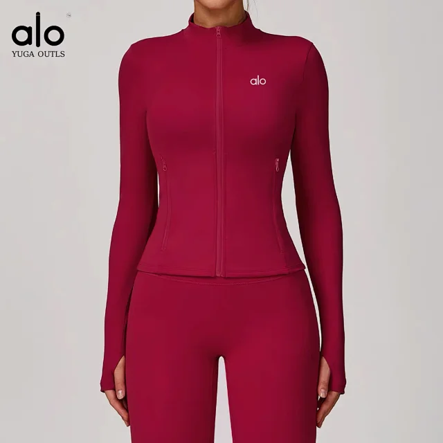 Alo Jackets DCX9000 stand-collar full-zip fitted jacket with zip pockets and thumbholes product detail image 11