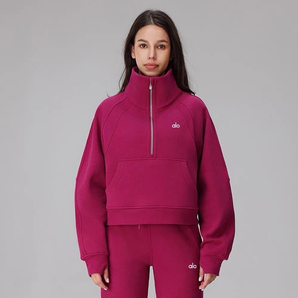 Alo Hoodies & Sweatshirts Fleece Half-Zip Pullover Sweatshirt with Kangaroo Pocket — Magenta purple
