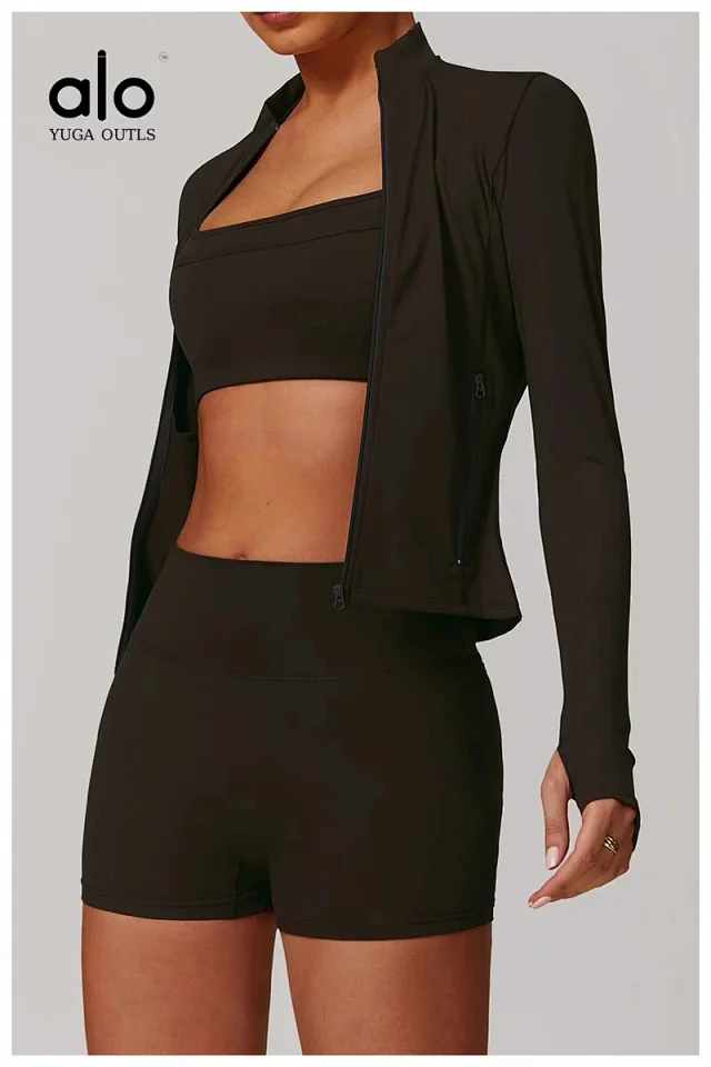 Alo Jackets DCX9000 stand-collar full-zip fitted jacket with zip pockets and thumbholes product detail image 33