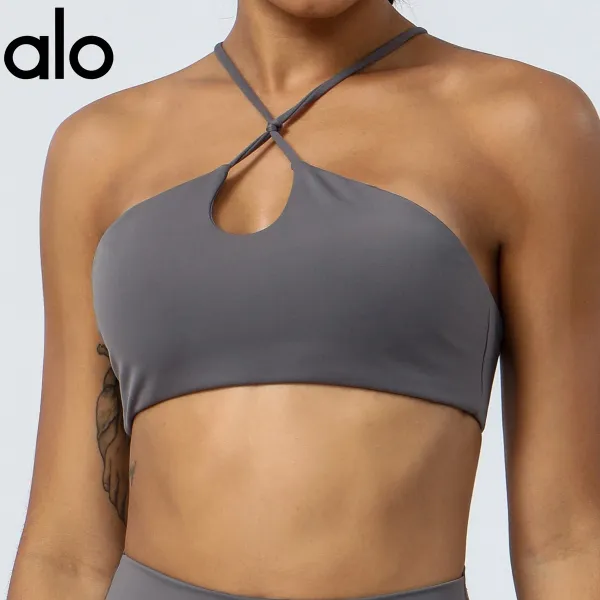 Alo Halter Cutout Sports Bra Gray Activewear - 10