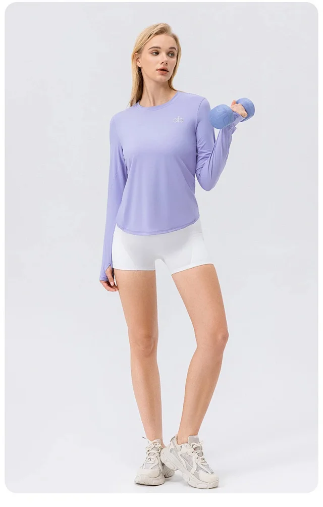 Alo Yoga Shirts Long-Sleeve Thumbhole Shirt with Curved Hem product detail image 20