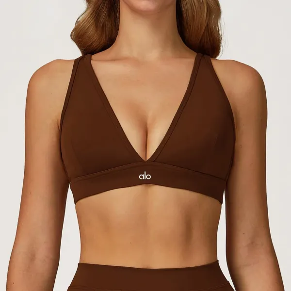 Alo V-Neck Sports Bra Beige Activewear - 10