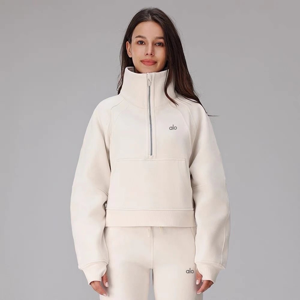 Alo Hoodies & Sweatshirts Fleece Half-Zip Pullover Sweatshirt with Kangaroo Pocket — Albumin