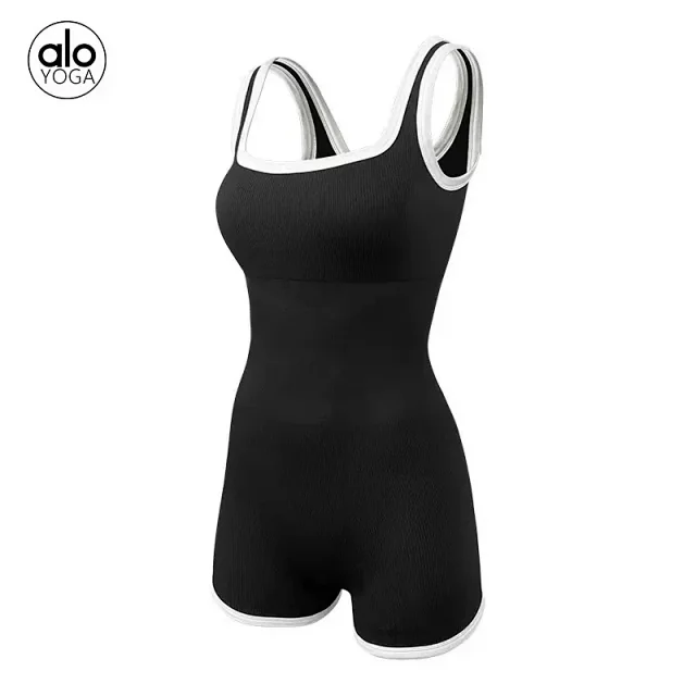 Alo Yoga Jumpsuits Ribbed square-neck short jumpsuit with contrast trim product detail image 5