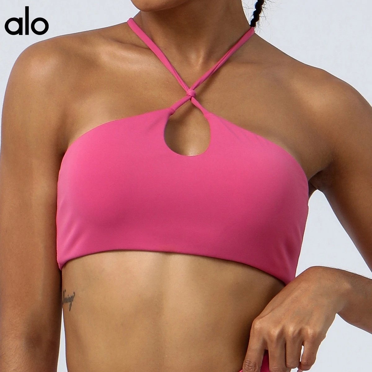 Alo Halter Neck Cutout Top Pink Swimwear