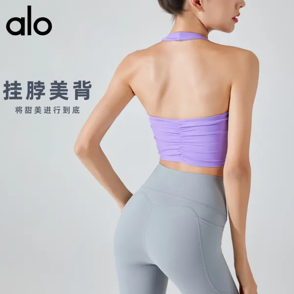 Alo Yoga High-Neck Crop Top and High-Waisted Leggings Set Butter Yellow Activewear - 11