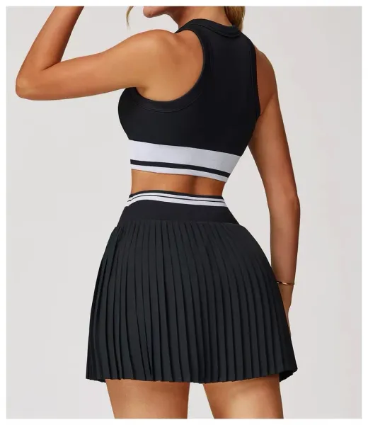 Alo Yoga Ribbed Crop Top in Periwinkle Blue with White Stripe Activewear - 35