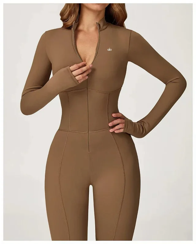 Alo Jumpsuits Long-Sleeve Stand-Collar Zip-Front Activewear Jumpsuit product detail image 25