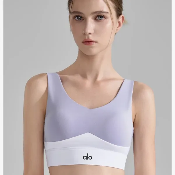 Alo Yoga Essential Seamless Sports Bra Lavender and White Activewear - 1