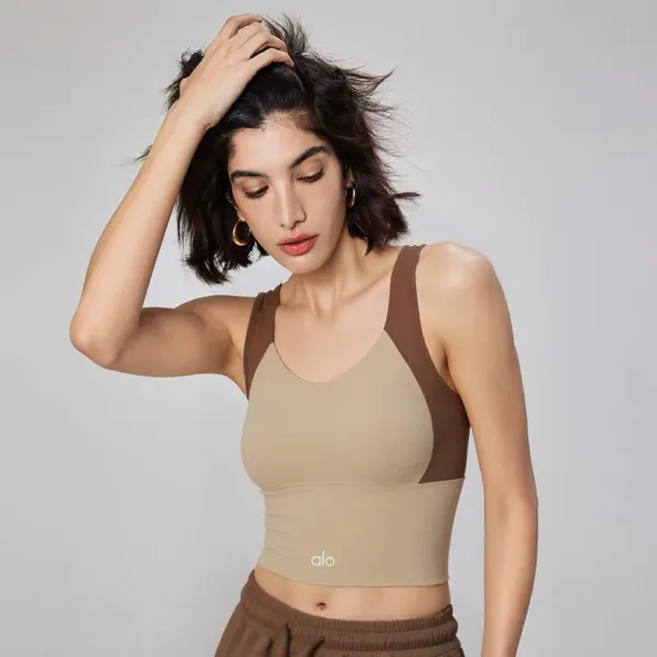 Alo Yoga Harmony Sports Bra Beige and Brown Activewear Top - 1