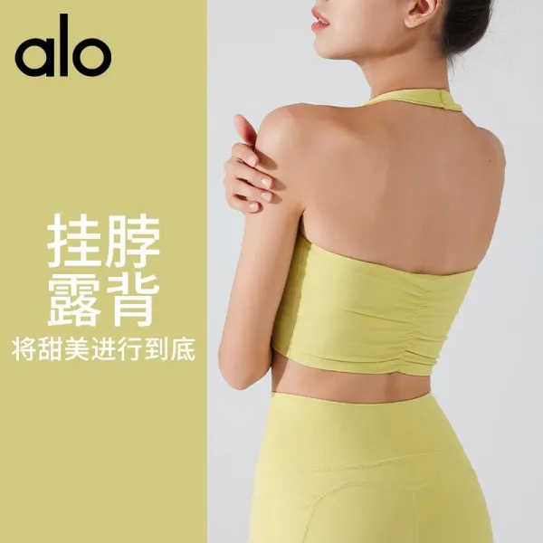 Alo Yoga High-Neck Crop Top and High-Waisted Leggings Set Butter Yellow Activewear - 10