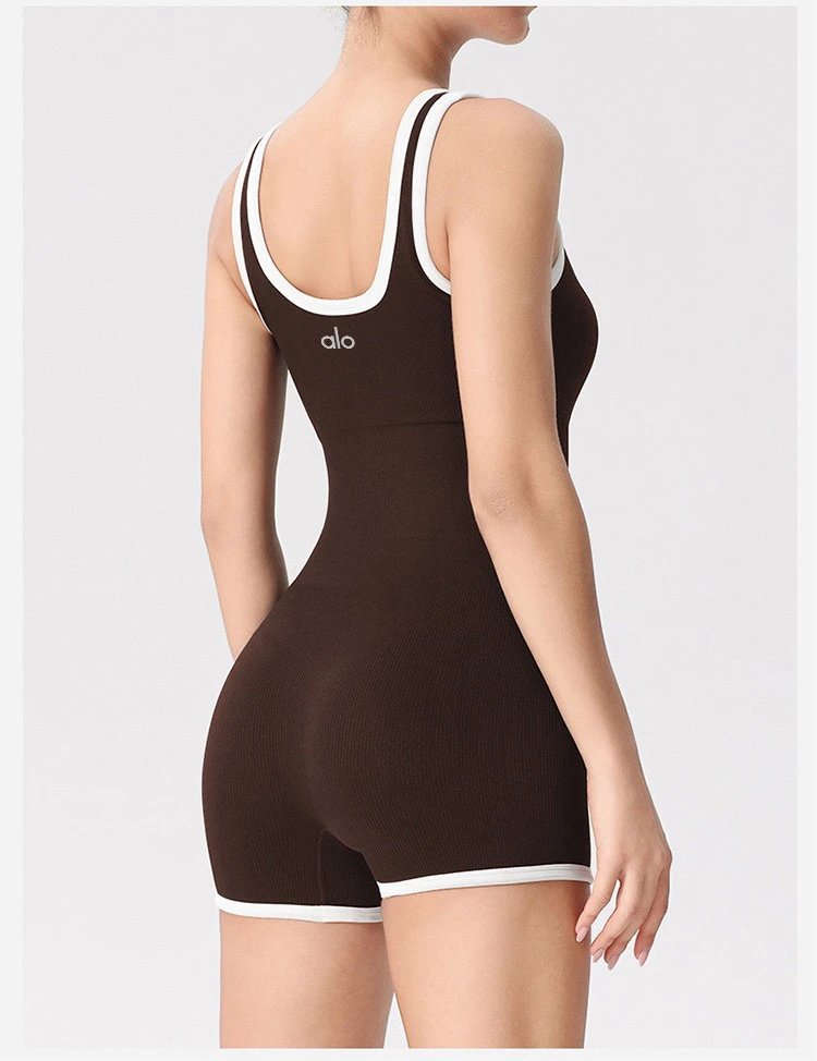 Design Ribbed Tank Romper Black with White Trim Activewear - 20