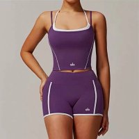 Purple vest, purple shorts
