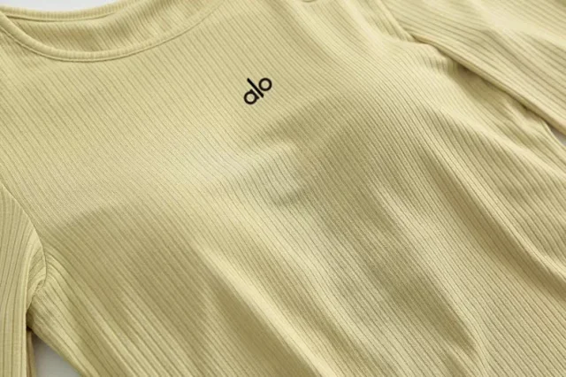 Alo Yoga Shirts Ribbed long-sleeve cropped top with shoulder cutout product detail image 24