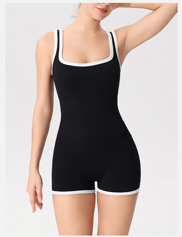 Alo Yoga Jumpsuits Ribbed square-neck short jumpsuit with contrast trim product detail image 17