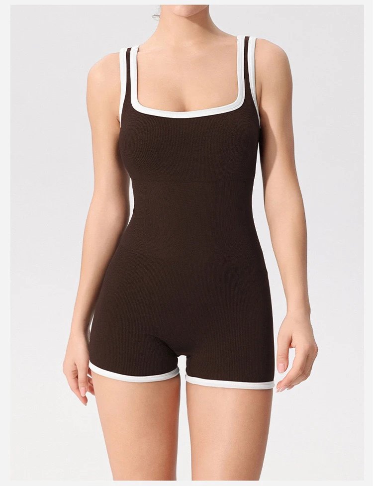 Design Ribbed Tank Romper Black with White Trim Activewear - 21
