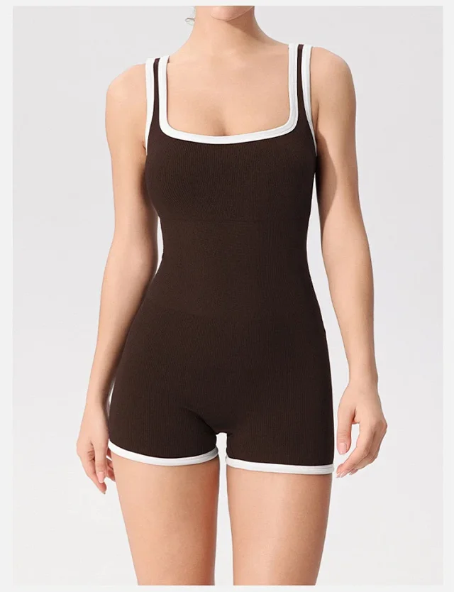 Alo Yoga Jumpsuits Ribbed square-neck short jumpsuit with contrast trim product detail image 20