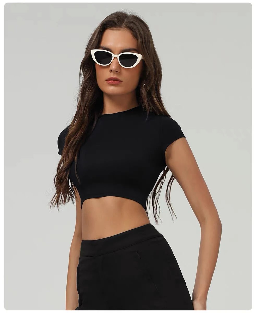 Alo Yoga Crop Top Black Short-Sleeve Activewear Top - 30
